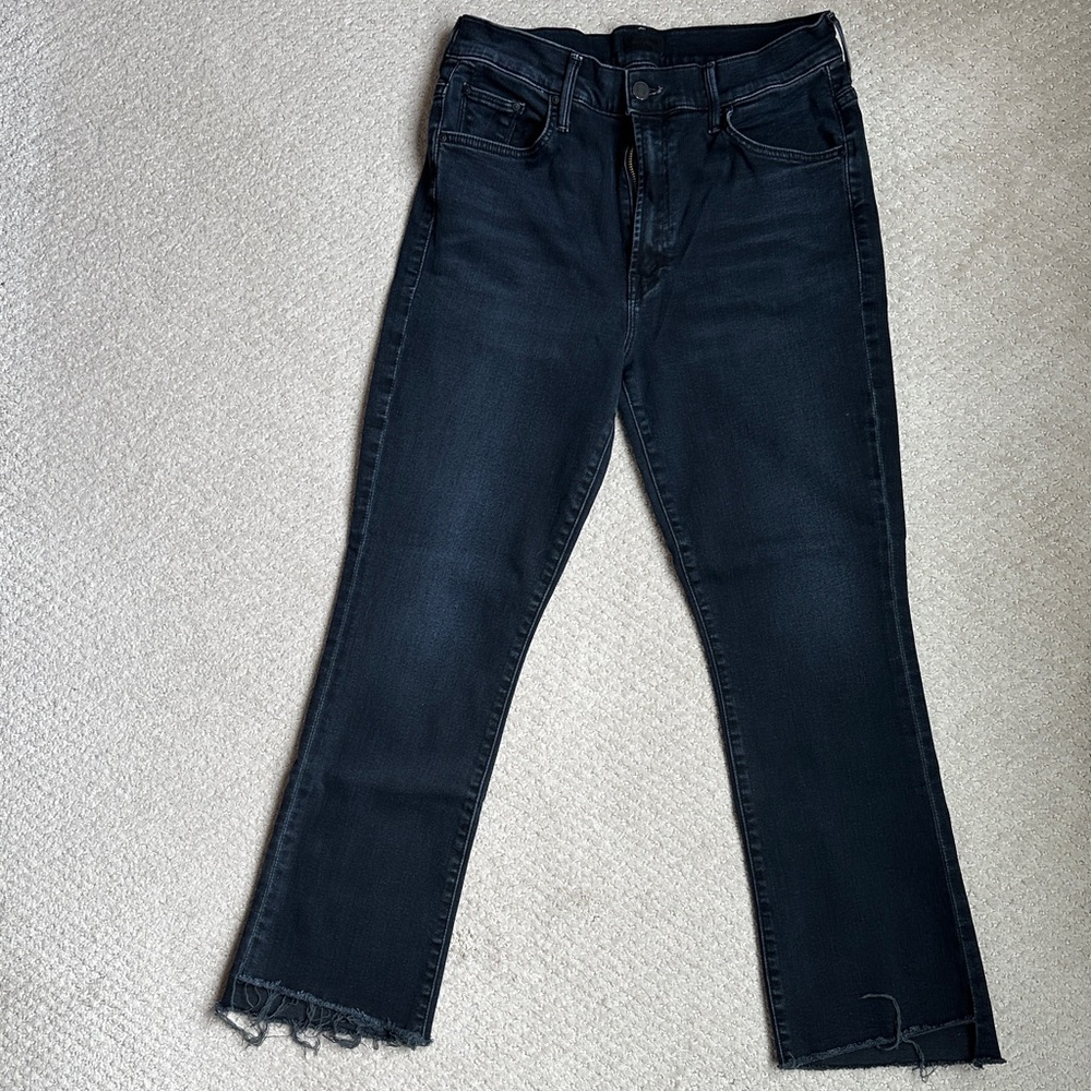 Mother The Insider Crop Step Fray  Women’s Straight-Leg Jeans - Black